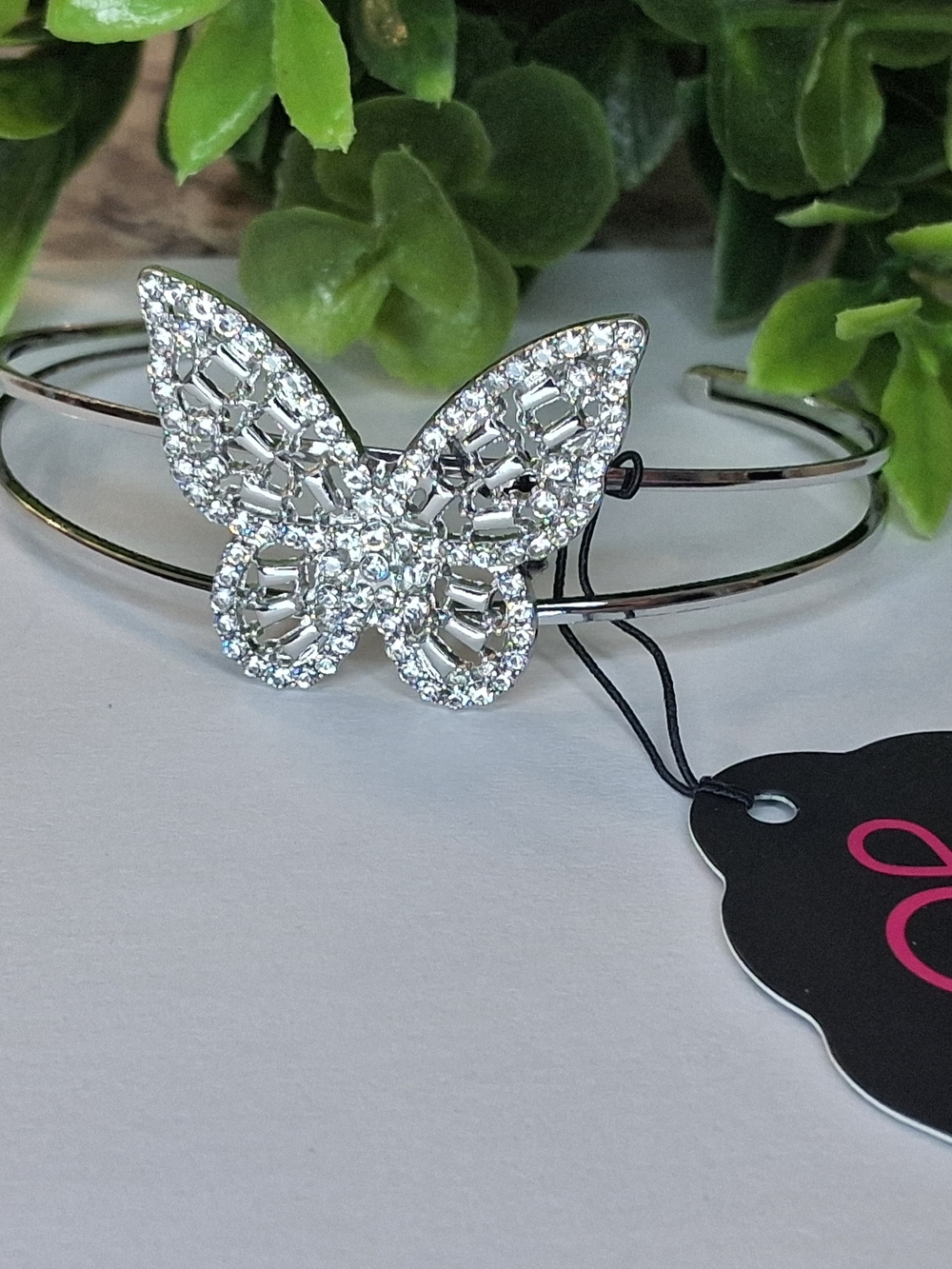 Silver Crystal Butterfly Cuff Bracelet